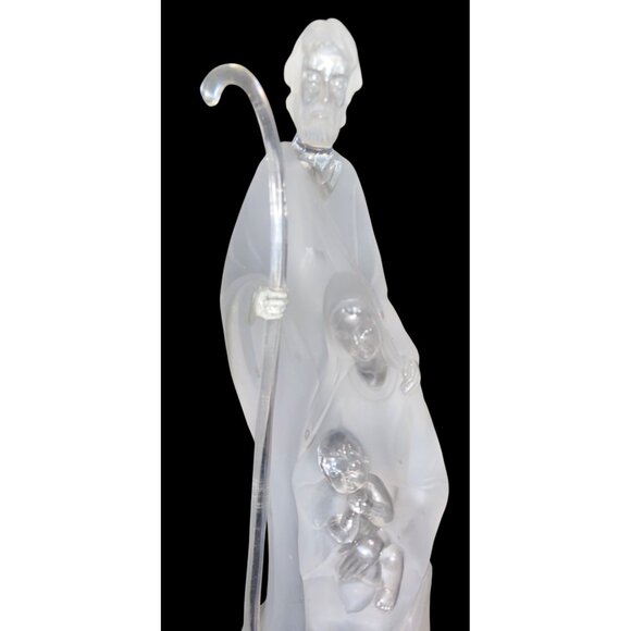 Vtg Frosted Glass Nativity Figurine Joseph Mary & Baby Jesus 11.5" Tall - Picture 2 of 6